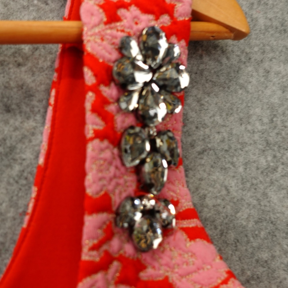 Zara Women Large Red Pink Metallic Floral Crop Tank Top Fitted Bustier Embellish - Picture 8 of 12